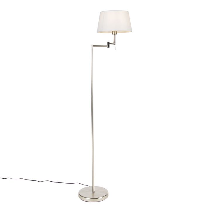 Klasická stojací lampa ocel s bílým nastavitelným stínítkem - Ladas