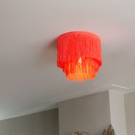 Oriental taklampe gull rosa skjerm med frynser - Franxa
