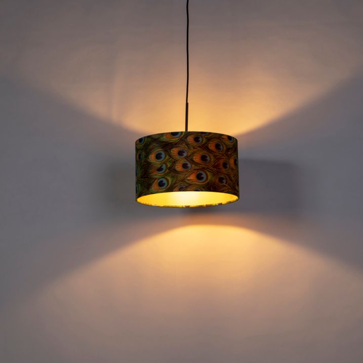 Hanglamp met velours kap pauw met goud 35 cm - Combi