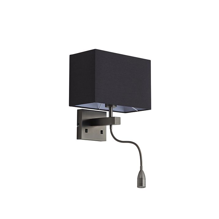 Lampada da parete moderna color canna di fucile con paralume nero e braccio di lettura con LED - Bergamo