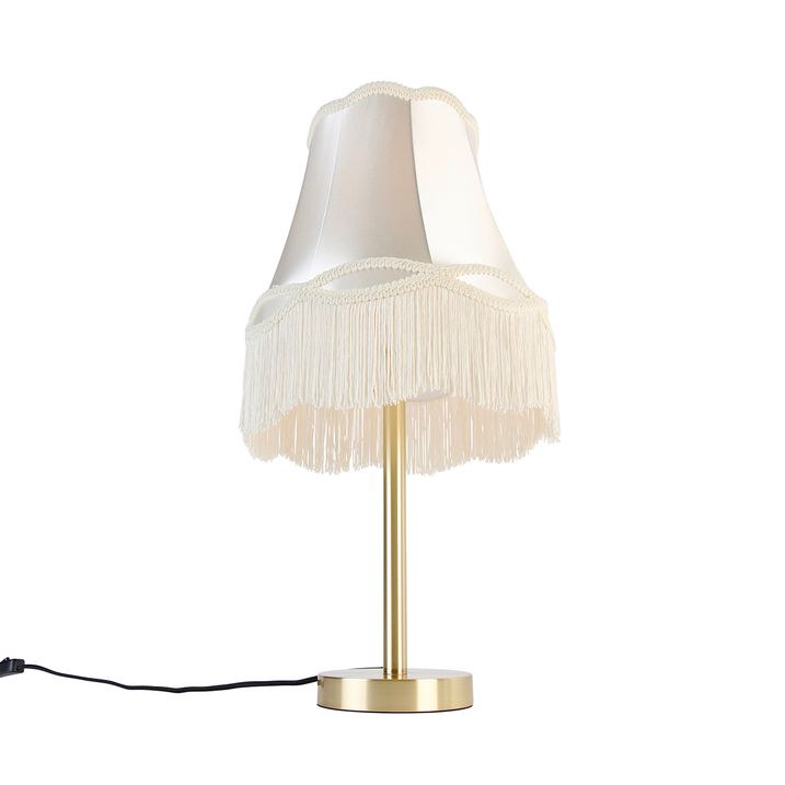 Klassieke tafellamp messing met granny kap crème 30 cm - Simplo