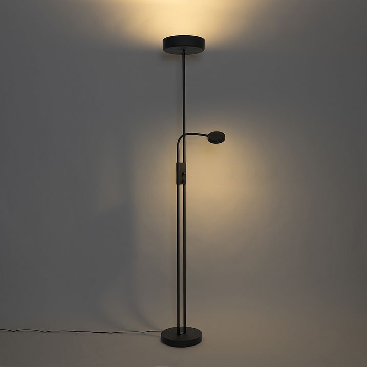 Lampadaire noir avec LED et variateur avec liseuse - Kelso