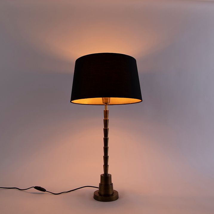 Stolní lampa v art deco stylu bronzová s černým bavlněným stínítkem 35 cm - Pisos