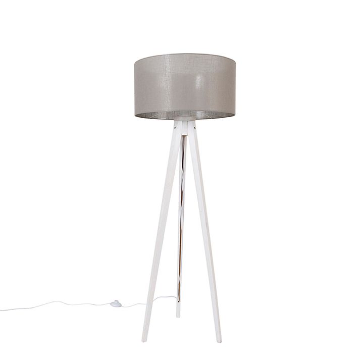 Moderní stojací lampa trojnožka bílá s tmavě béžovým stínítkem 50 cm - Tripod Classic