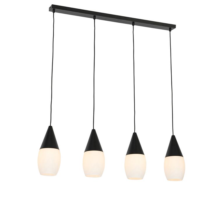 Mūsdienu piekaramā lampa melna ar opāla stiklu 4 gaismām - Drop