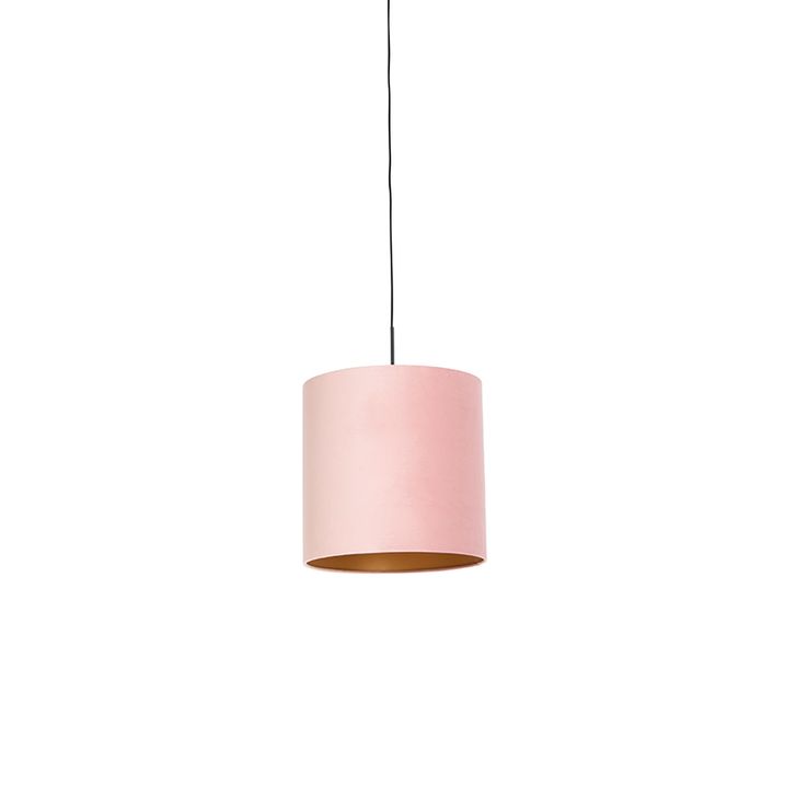 Pendant Light with Velvet Shade Pink with Gold 40 cm - Combi