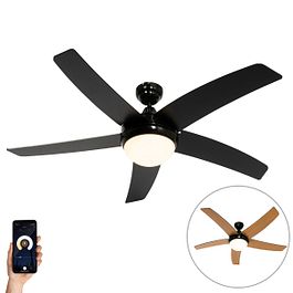 Akıllı Tavan Vantilatörü Siyah Ahşap Baskılı 132cm LED Dahil Uzaktan Kumandalı ve Kısılabilir - Cool