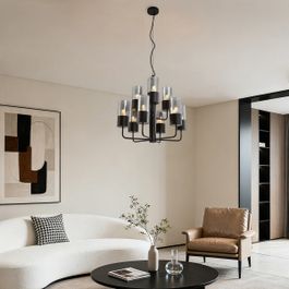 Lustre moderne noir avec verre fumé 9 lumières - Laura