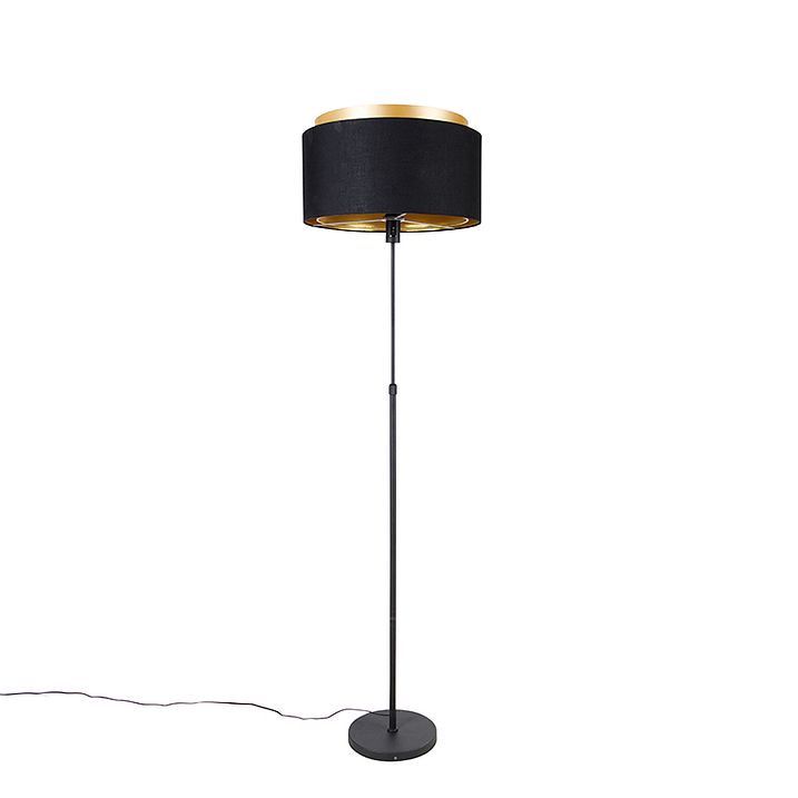 Lampada da terra moderna nera con doppio paralume dorato - Parte
