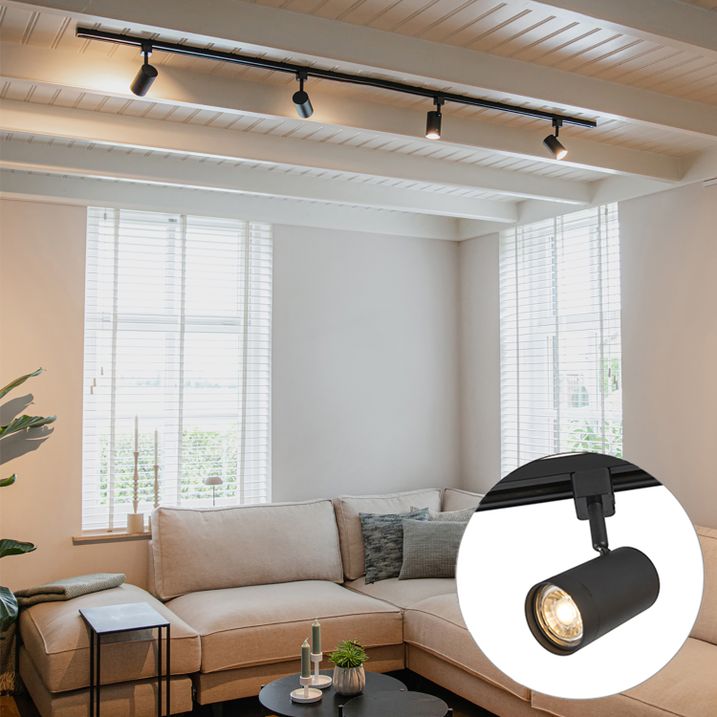 Sistema de iluminação de trilho monofásico moderno com 4 focos preto - Iconic Jeana