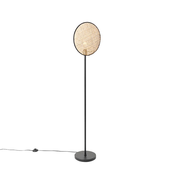 Rustikální stojací lampa černá s ratanem 35 cm - Kata