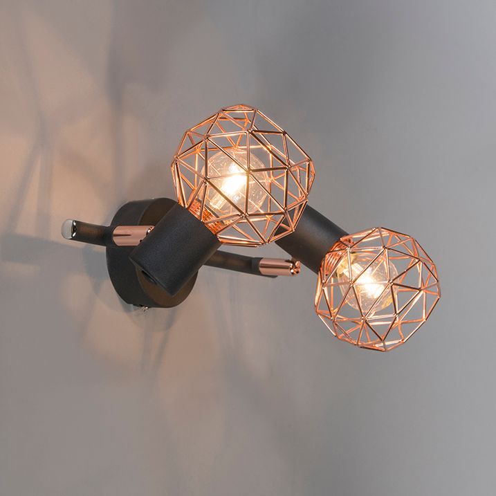 Moderno reflektorsko svjetlo crno s bakrom 2-svjetla - Mesh