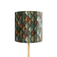 Lampadaire-en-bois-avec-abat-jour-en-velours,-motif-feuilles-et-intérieur-doré---Mels