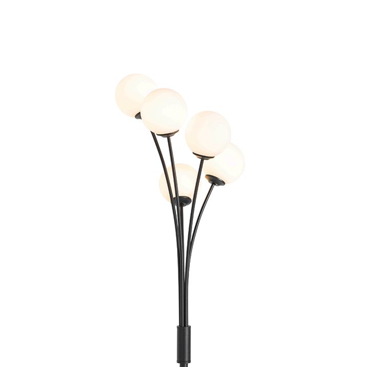 Moderná stojaca lampa čierna s opálovým sklom 5-svetlo - Atény