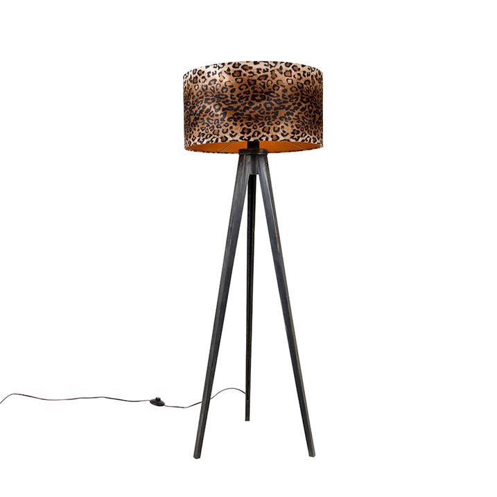 Podna lampa tronožac crna sa leopard šarom 50 cm - Tripod Classic