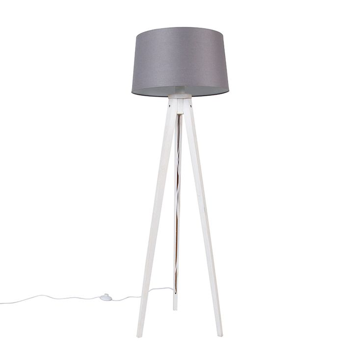 Moderní stojan bílý s plátěným stínítkem tmavě šedá 45 cm - Tripod Classic