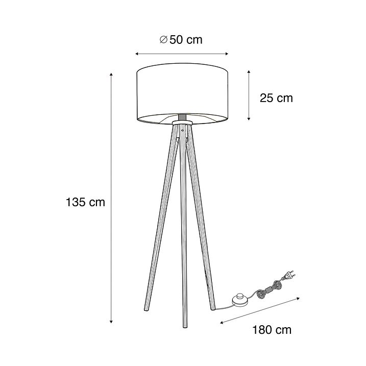 Lampă de podea trepied din lemn de nuc cu abajur roșu și interior auriu 50cm - Tripod Classic