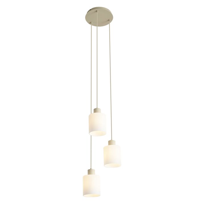 Scandinavische hanglamp beige met wit glas rond 3-lichts - Wisp