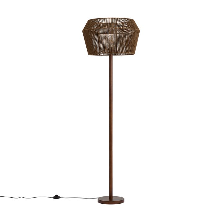 Gulvlampe i valnøttre med brun skjerm av papirtau 50/50/30 - Mels