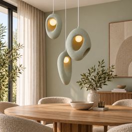 Japandi Pendant Lamp White with Organic Light Green Shade 3-Light - Moonstone