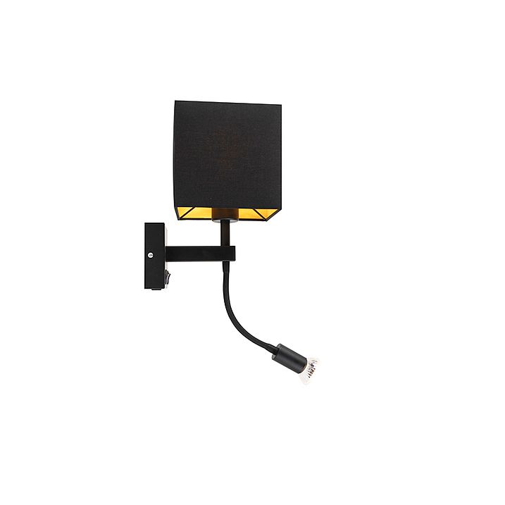 USB soketi ve kare siyah başlıklı modern duvar lambası - Zeno
