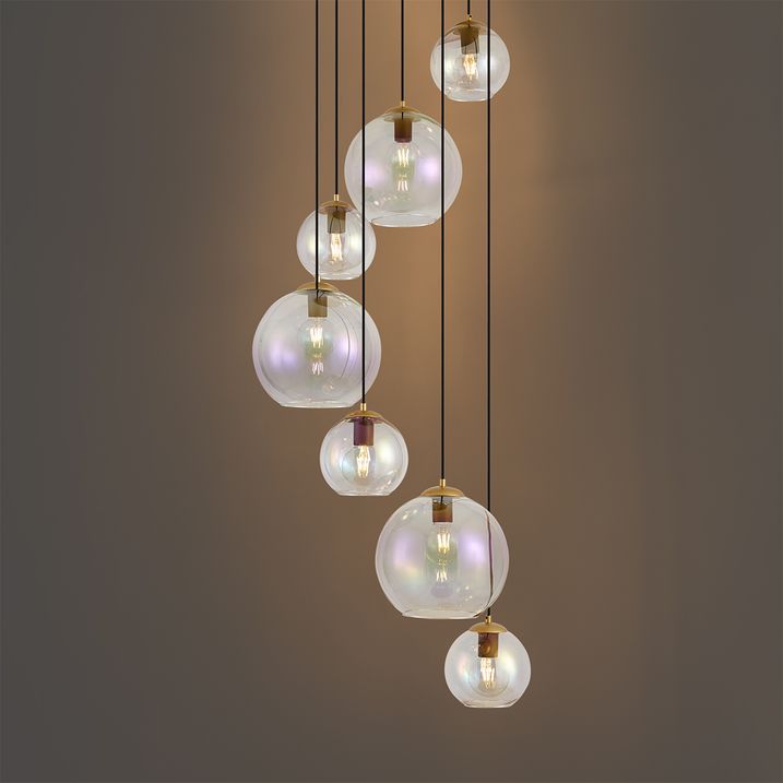 Art Deco Hanglamp Goud met Regenboog Glas 7-Lichts - Sandra
