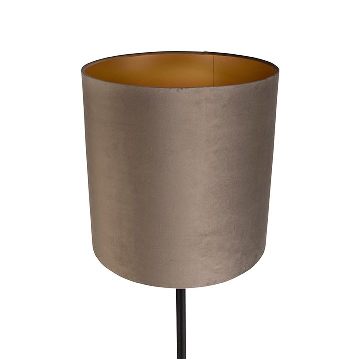 Gulvlampe sort med taupe og gull fløyels skjerm 40 cm - Simplo