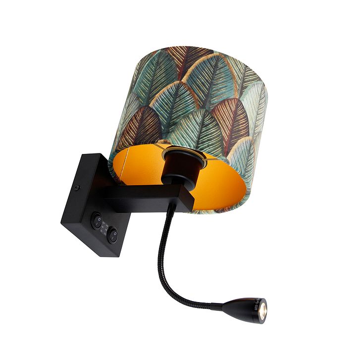 Stenska svetilka črna z žametnim odtenkom, dizajn listov in zlato notranjostjo - Brescia Combi