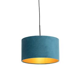 Lámpara colgante con pantalla de terciopelo azul y dorado 35 cm - Combi