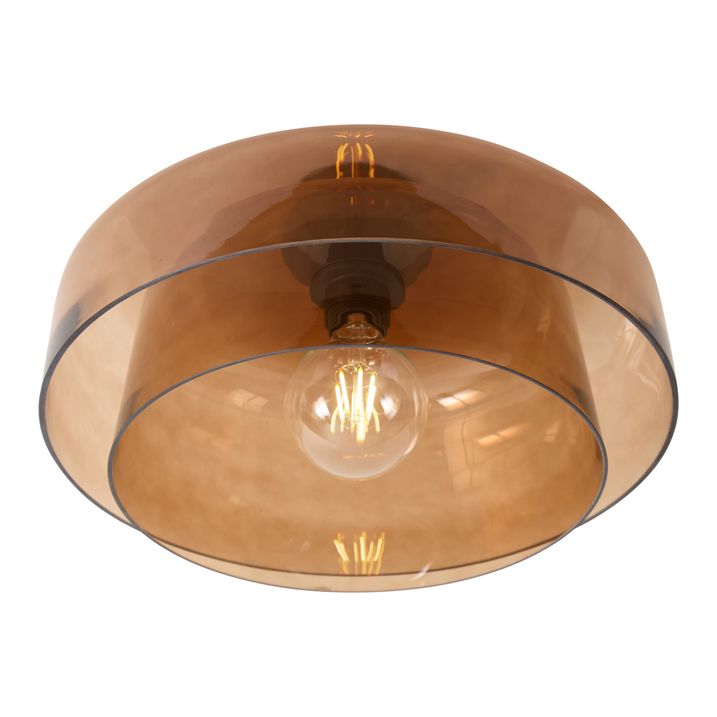Bloom Retro Ceiling Lamp with Double Amber Glass in Brown