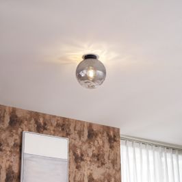 Design taklampe sort med røykfarget glass - Pillon