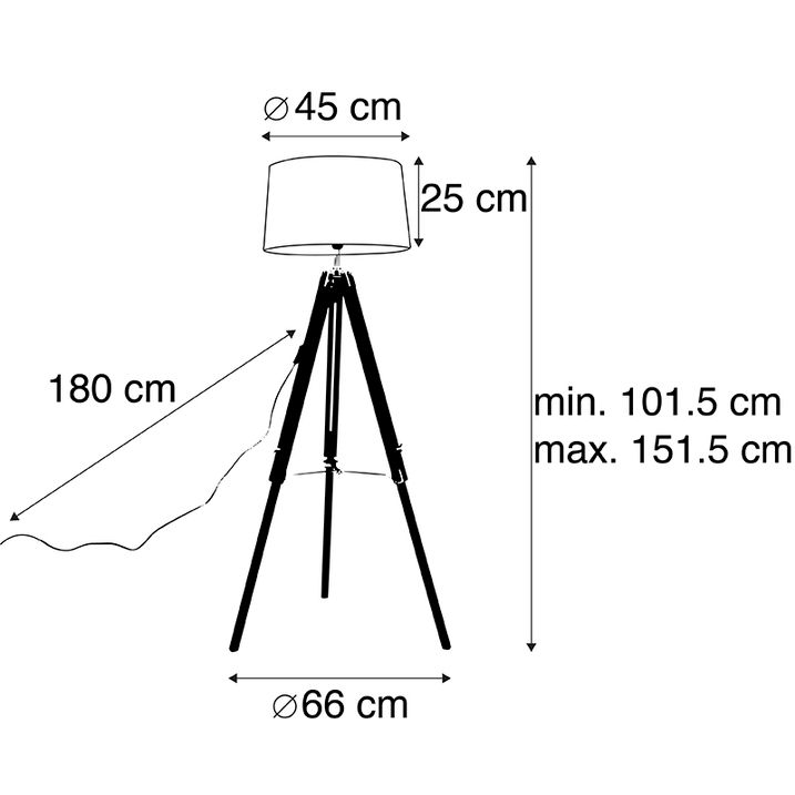 Podna lampa na tronošcu crna sa 45cm platnenim abažurom tamno sive boje