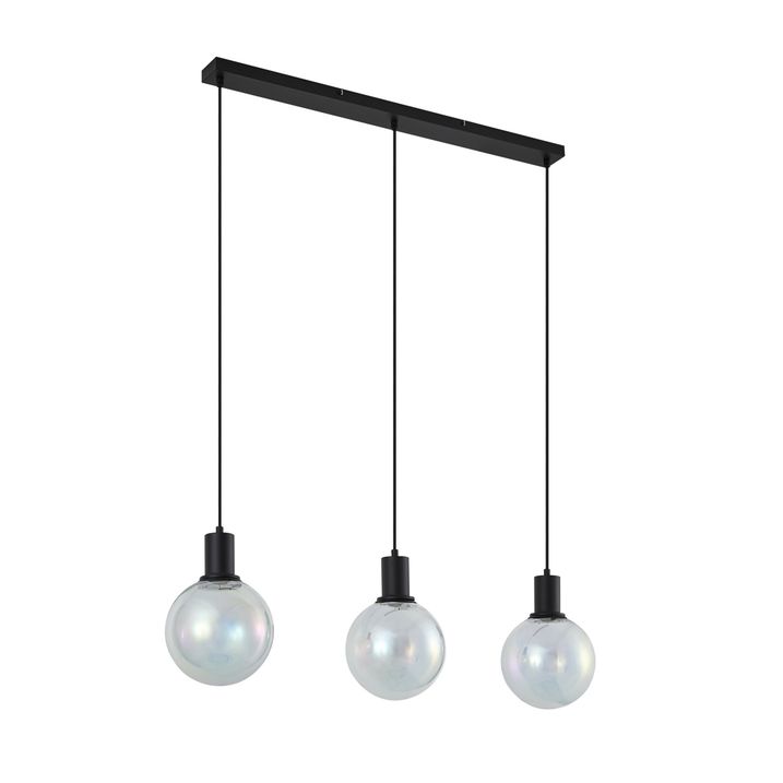 Design hanglamp zwart met regenboog glas langwerpig 3-lichts - Mallon
