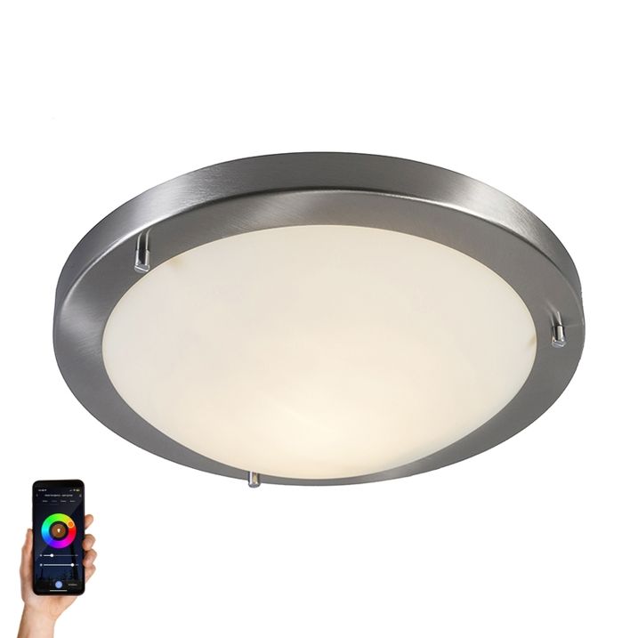 Chytré stropní svítidlo ocel 31 cm vč. WiFi A60 IP44 - Yuma