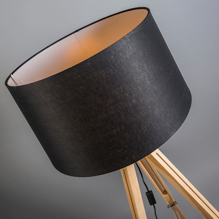 Stojací lampa přírodní s černým lněným stínítkem 45 cm - Tripod