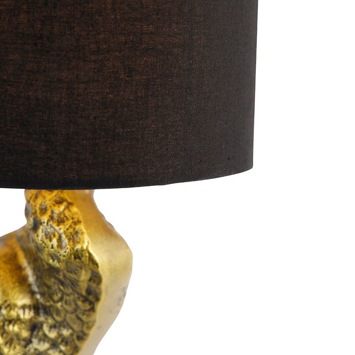 Vintage stojací lampa mosazný textilní stínidlo černé - Animal Crane