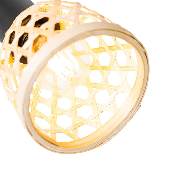 Oosterse vloerlamp zwart met bamboe 3-lichts - Rayan