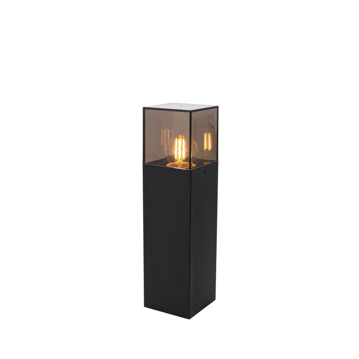 Buitenlamp zwart met smoke glas met grondpin en kabelmof 30cm IP44 - Denmark