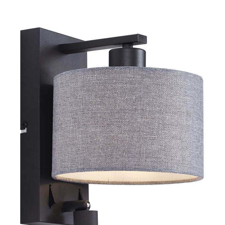 Moderne wandlamp zwart met grijs rond en leeslamp - Puglia