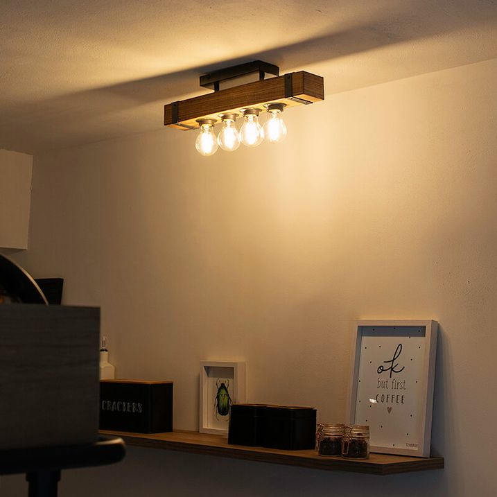 Smart industriële plafondlamp hout met staal incl. 4 wifi A60 - Reena