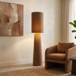Japandi vloerlamp bruin teddy stof 2-lichts - Trompet