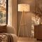 Wooden Tripod Floor Lamp with White and Beige Striped Shade 50cm - Lou