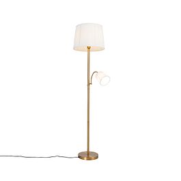 Klasická stojaca lampa bronzová látkové tienidlo biele s lampou na čítanie - Retro
