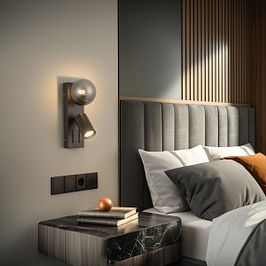 Lámpara de pared moderna negra 2 luces inclinable con puerto USB-C - Lesly