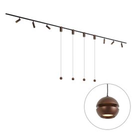 Moderne skinnesystem med 6 spots og 4 pendellamper Easylift mørk bronze 1-faset - Slimline Uzzy Tira