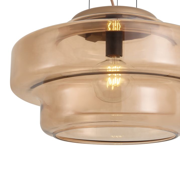 Lampă suspendată retro bronz închis cu sticlă chihlimbarie - Barb