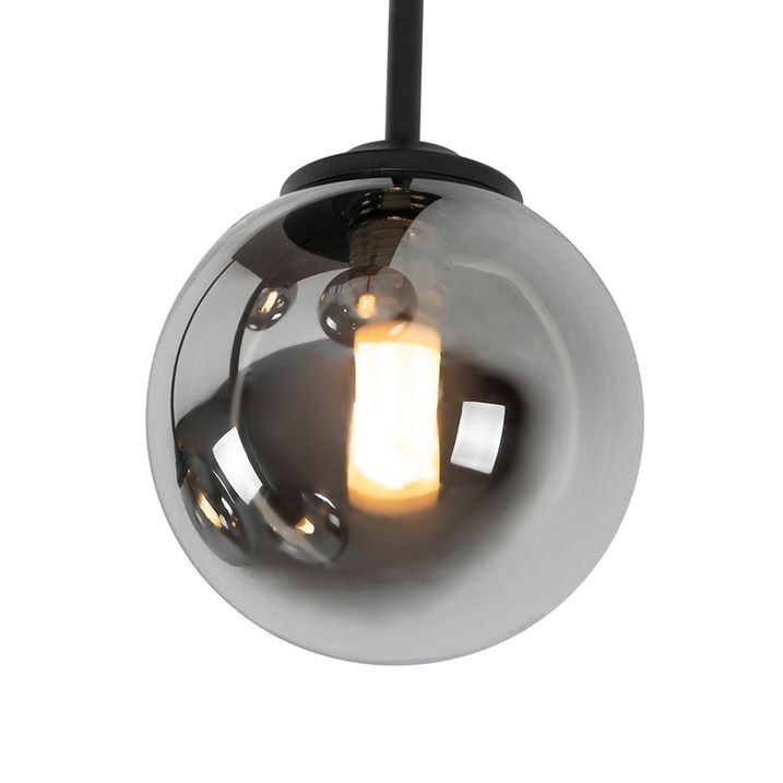 Mūsdienu griestu lampa melna 5 gaismu ar dūmu stiklu - Atēnas