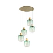 Lampada-a-sospensione-Hotel-Chic-ottone-con-vetro-blu-e-verde-5-luci---Qara