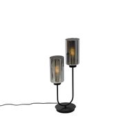 Smart-tafellamp-zwart-met-smoke-glas-2-lichts-incl.-2-Wifi-ST64---Laura