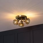 Moderne plafondspot goud met amber glas rond 3-lichts - Teddy